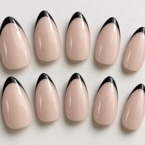 Black Edge French Almond Nails close-up design preview