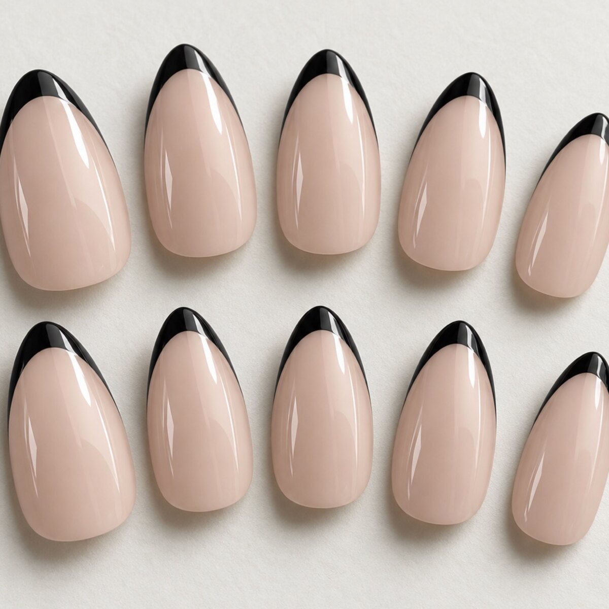 Black Edge French Almond Nails close-up design preview