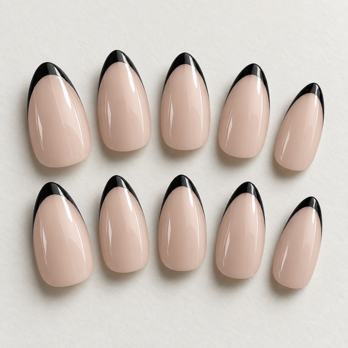 Black Edge French Almond Nails design preview