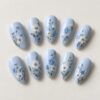 Blue Garden Almond Press On Nails design preview