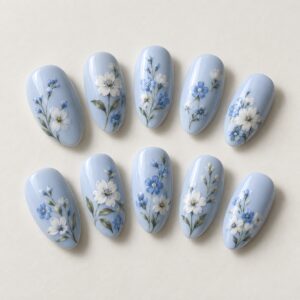 Blue Garden Almond Press On Nails design preview