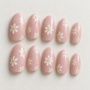 Blush Daisy Floral Press On Nails design preview