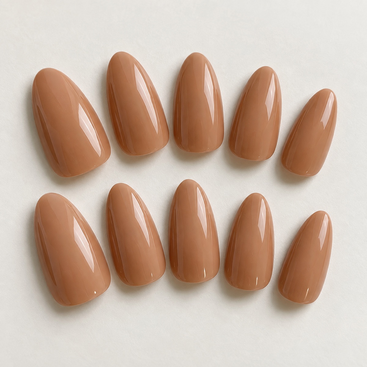 Caramel Nude Almond Press On Nails design preview