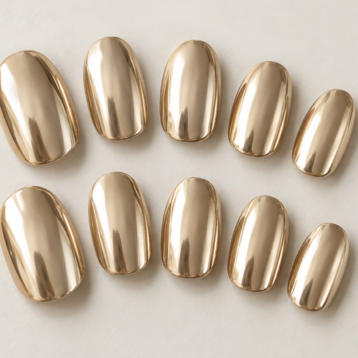 Champagne Mirror Oval Press-Ons close-up design preview