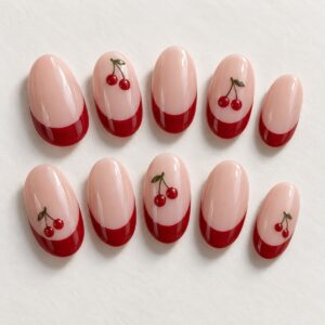 Cherry French Tip Press On Nails design preview