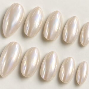 Glazed Pearl Almond Press-On Nails close-up design preview