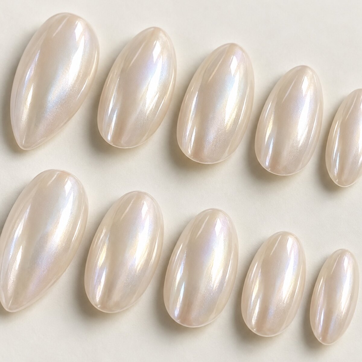 Glazed Pearl Almond Press-On Nails close-up design preview