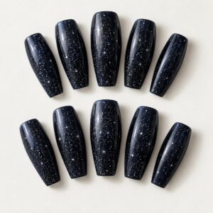 Midnight Sparkle Coffin Nails design preview
