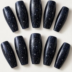 Midnight Sparkle Coffin Nails close-up design preview