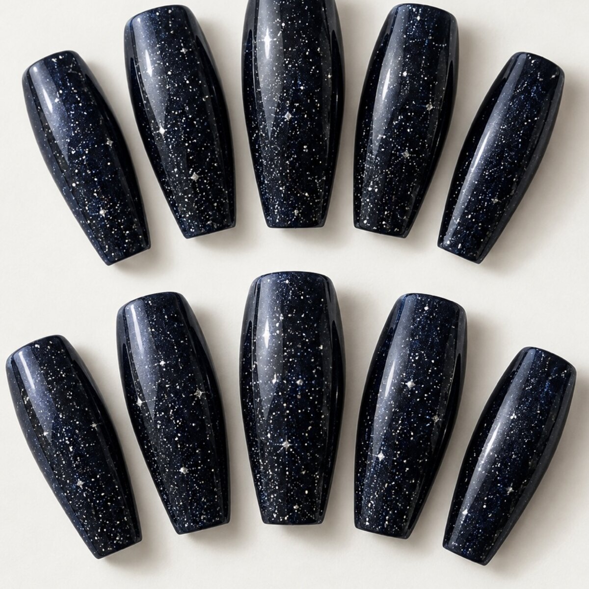 Midnight Sparkle Coffin Nails close-up design preview