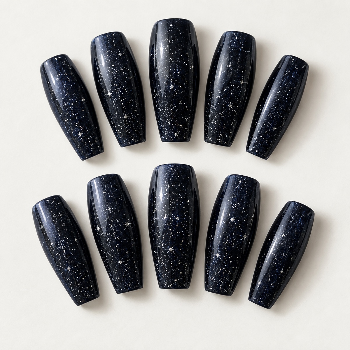 Midnight Sparkle Coffin Nails design preview