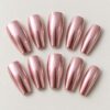 Rose Quartz Chrome Coffin Press On Nails design preview