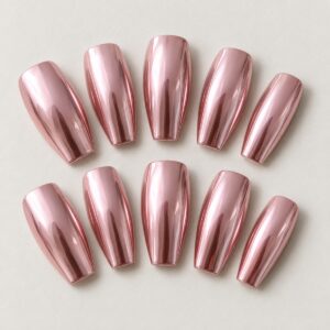 Rose Quartz Chrome Coffin Press On Nails design preview