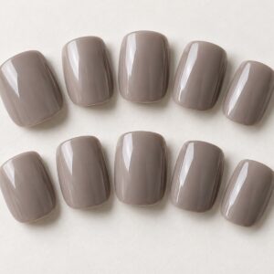 Taupe Gloss Short Square Nails close-up design preview