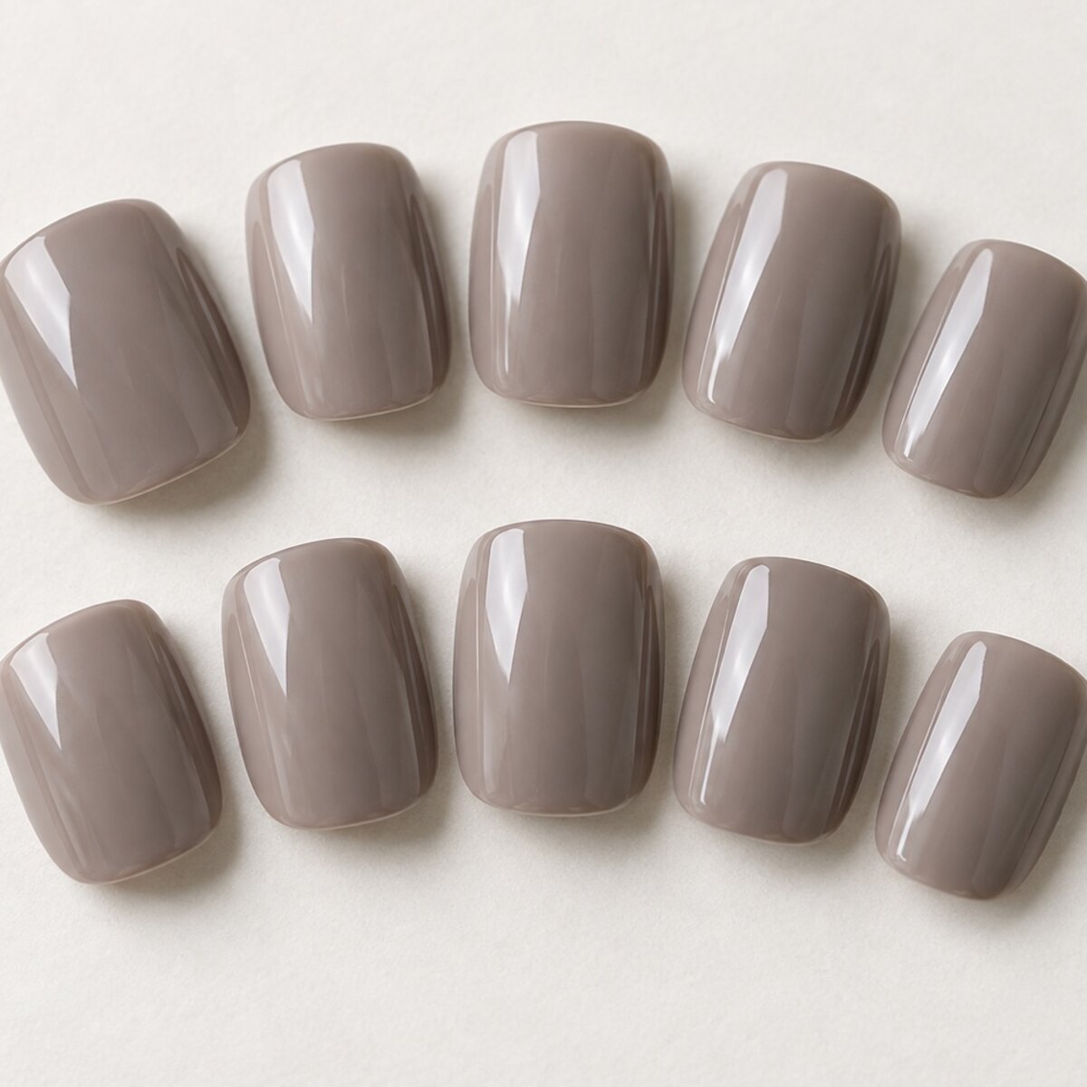 Taupe Gloss Short Square Nails close-up design preview